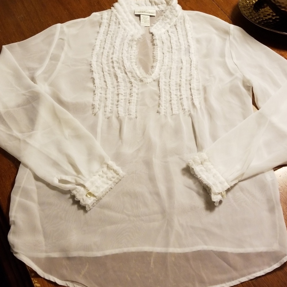 White ruffle neck shirt